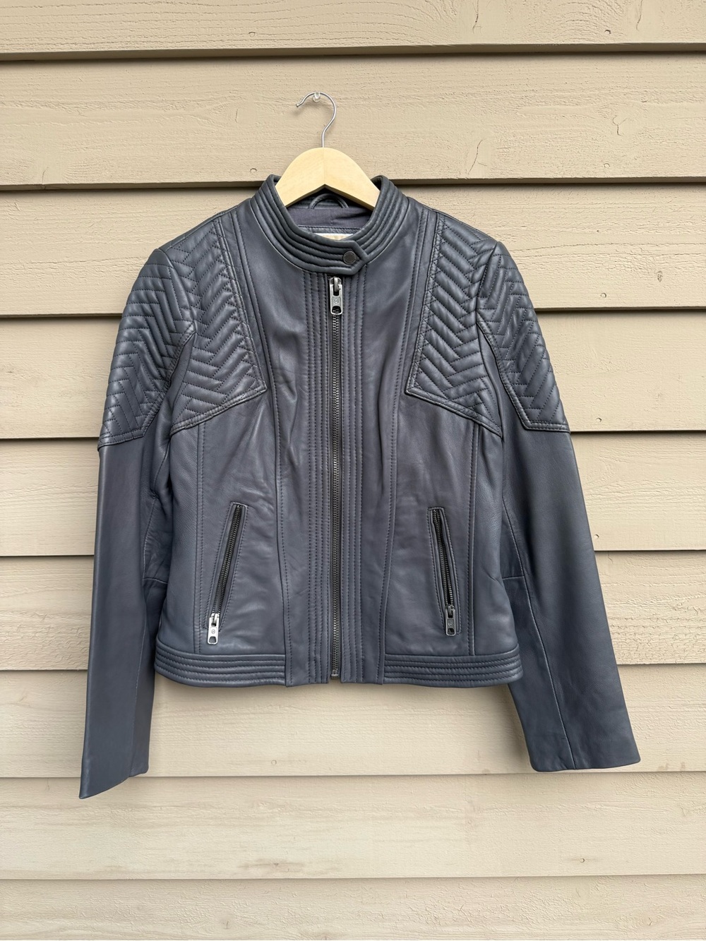 Michael Kors Quilted Moto Jacket — Charcoal Grey, Size M